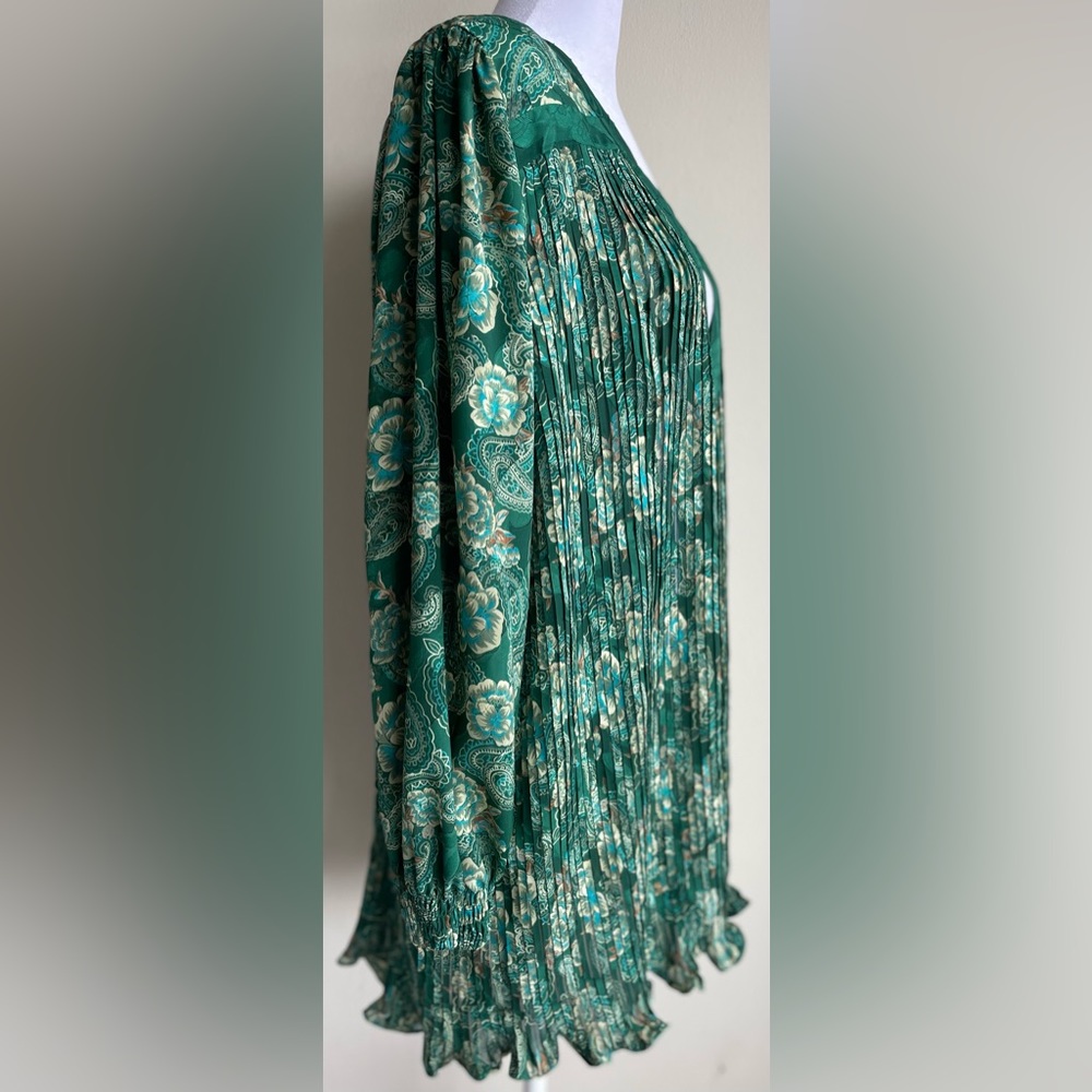 VINTAGE DIANE FREIS PLEATED OPEN FRONT JACKET/DUSTER/CARDIGAN RIBBON TRIM SZ - Picture 5 of 6